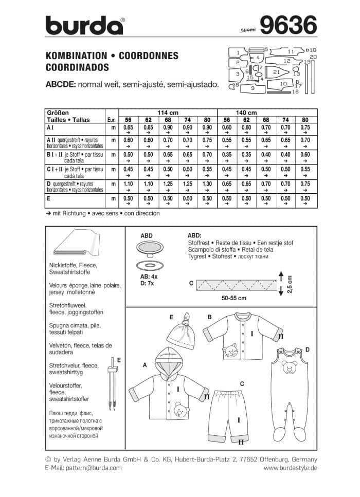Burda Geel 9636 - Baby kleding in variaties