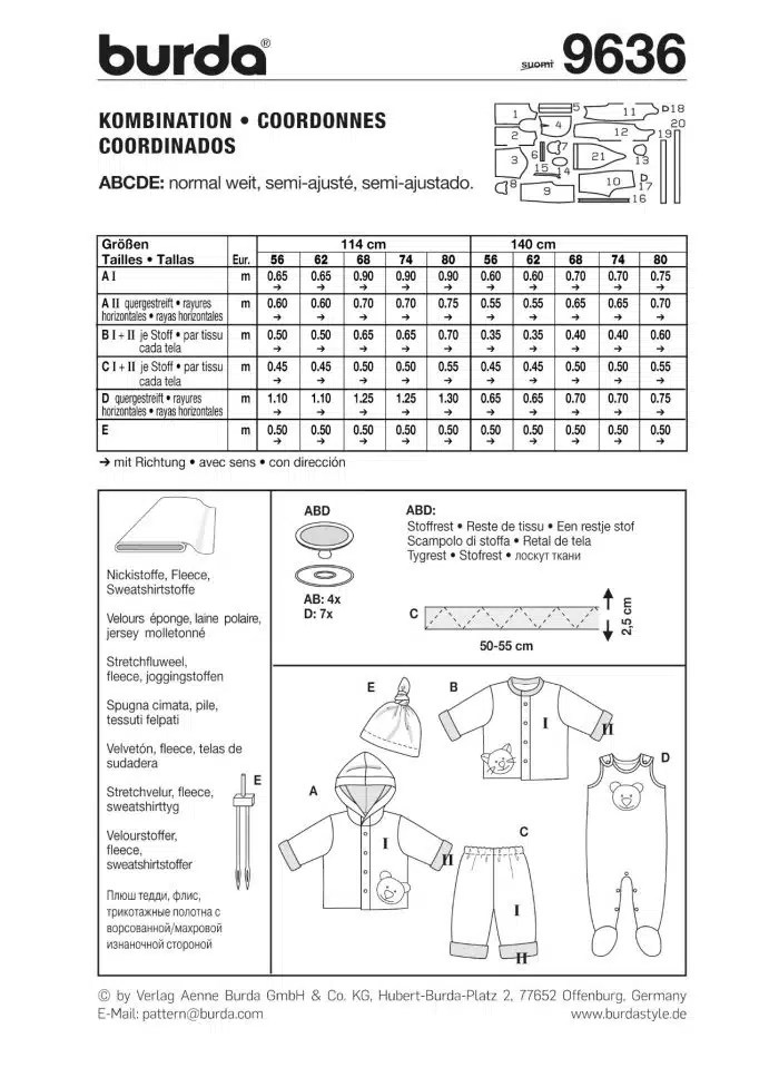 Burda Geel 9636 - Baby kleding in variaties