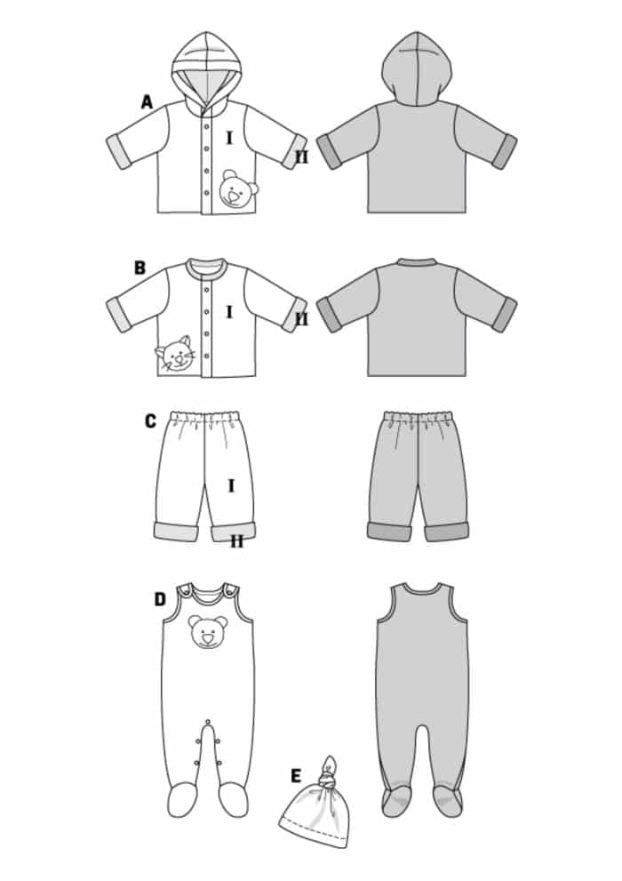 Burda Geel 9636 - Baby kleding in variaties