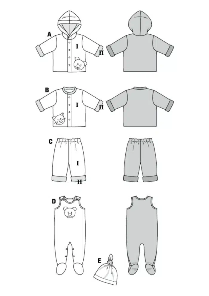Burda Geel 9636 - Baby kleding in variaties