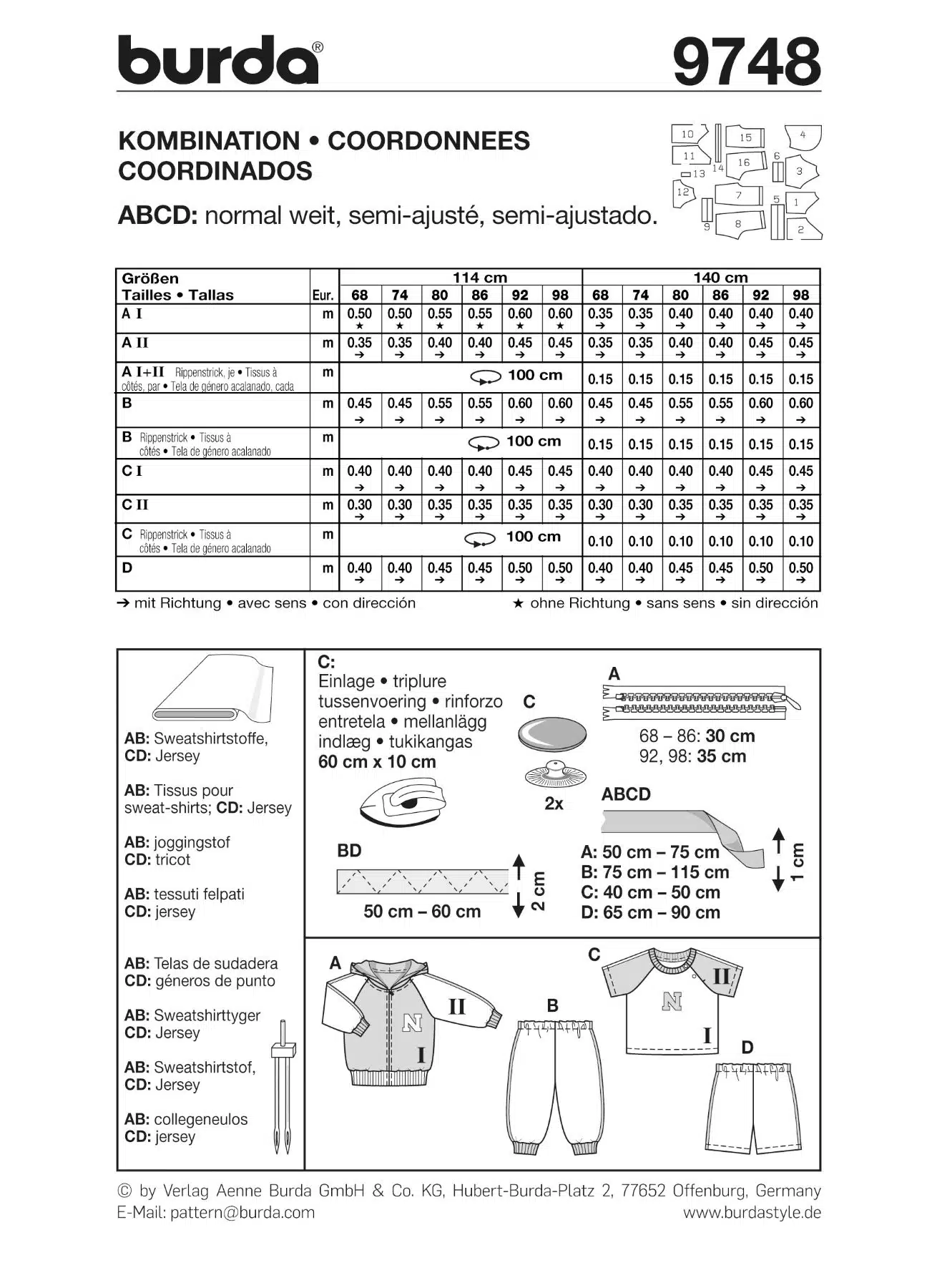 Burda Groen 9748 - Combinatie: vest, shirt en broek
