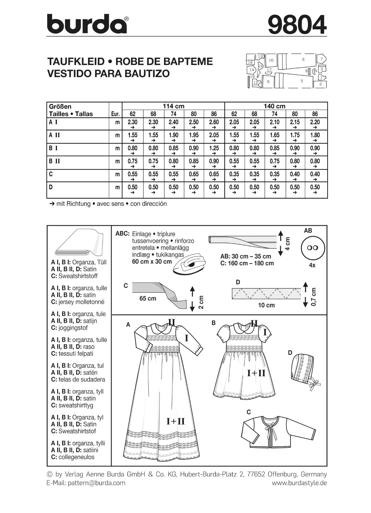 Burda Geel 9804 - Doopjurk in variaties, vest en hoed