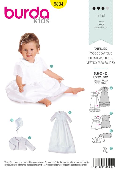 Burda Geel 9804 - Doopjurk in variaties, vest en hoed