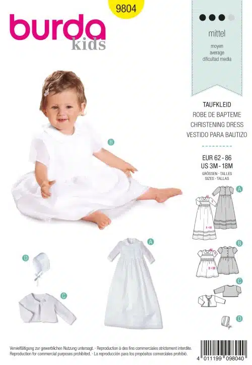 Burda Geel 9804 - Doopjurk in variaties, vest en hoed