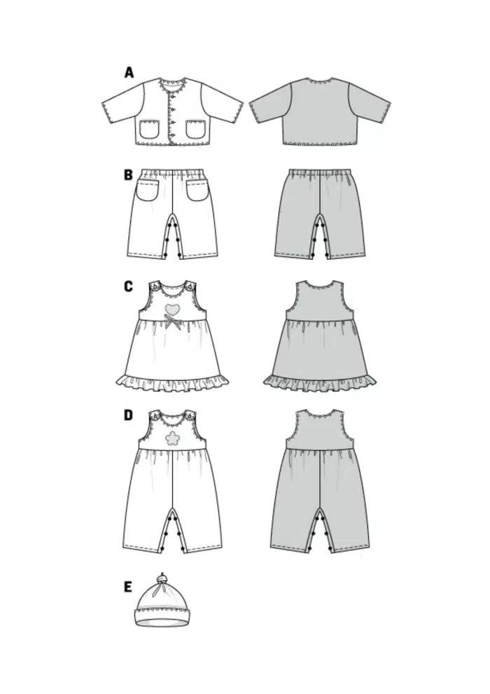Burda Geel 9831 - Combinatie: babykleding in variaties