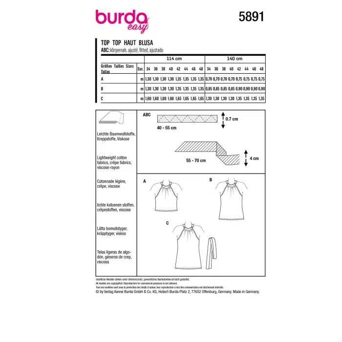 Burda Patroon 5891 - Top in Variaties