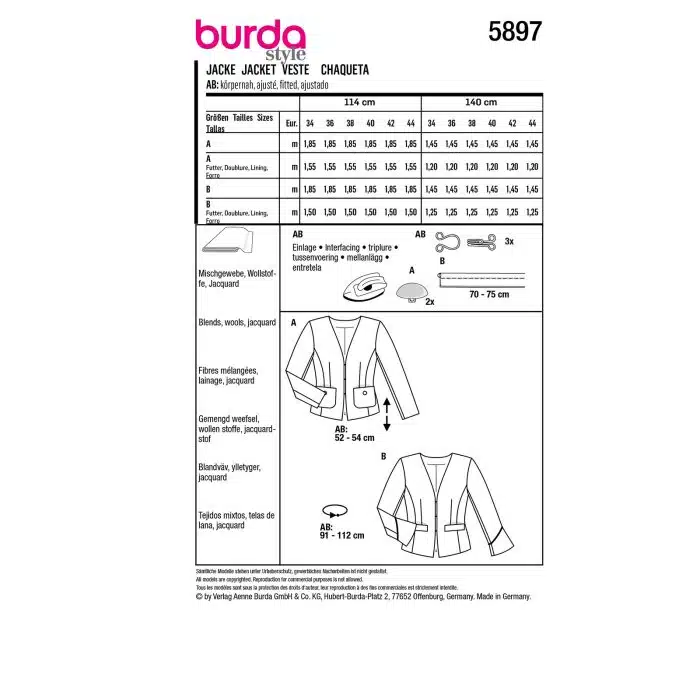 Burda Patroon 5897 - Colbert in Variaties