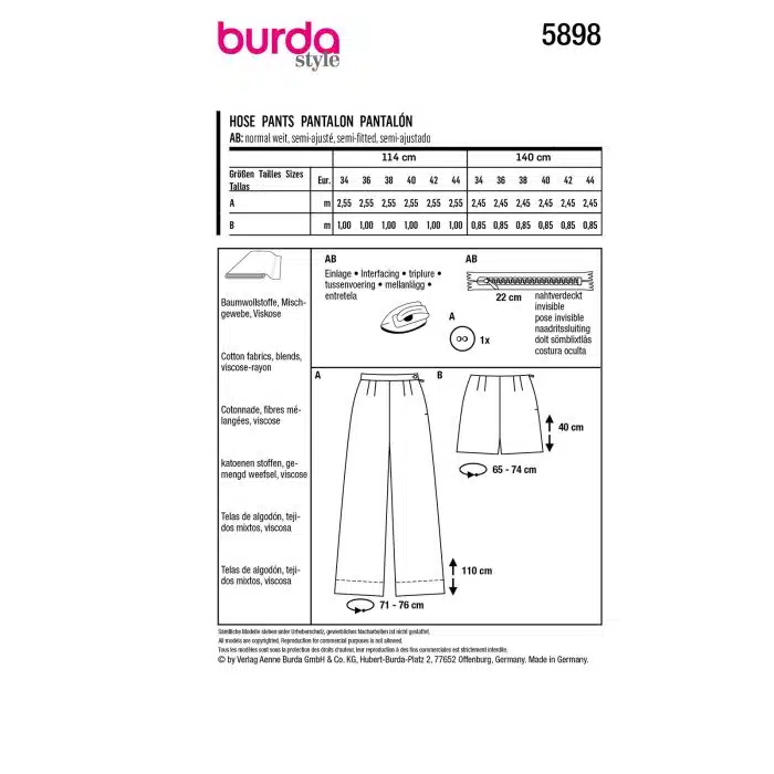 Burda Patroon 5898 - Broek in Variaties