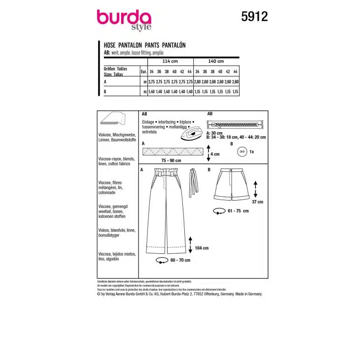 Burda Patroon 5912 - Broek in Variaties