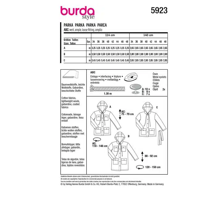 Burda Patroon 5923 - Jas in Variaties