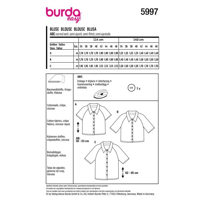 Burda Patroon 5997 - Blouse in Variaties