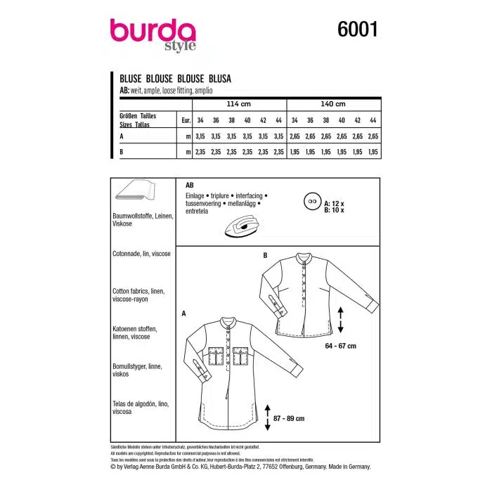 Burda Patroon 6001 - Blouse in Variaties