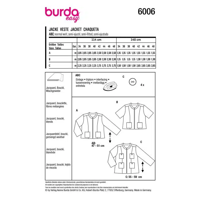 Burda Patroon 6006 - Jasje in Variaties