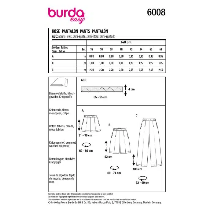 Burda Patroon 6008 - Broek in Variaties