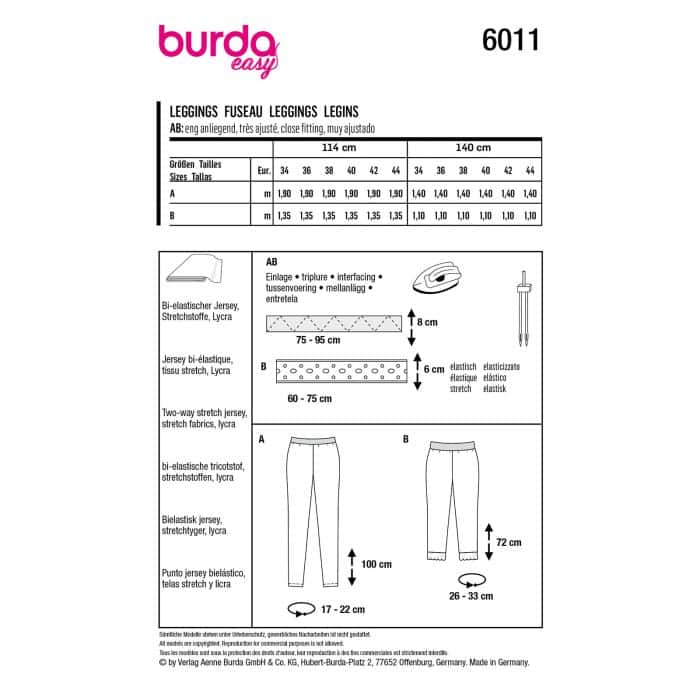 Burda Patroon 6011 - Legging in Variaties