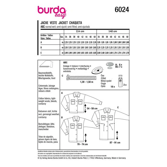 Burda Patroon 6024 - Jasje in Variaties