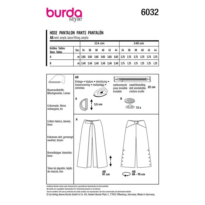 Burda Patroon 6032 - Broek in Variaties
