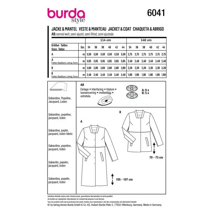 Burda Patroon 6041 - Jasje en Mantel