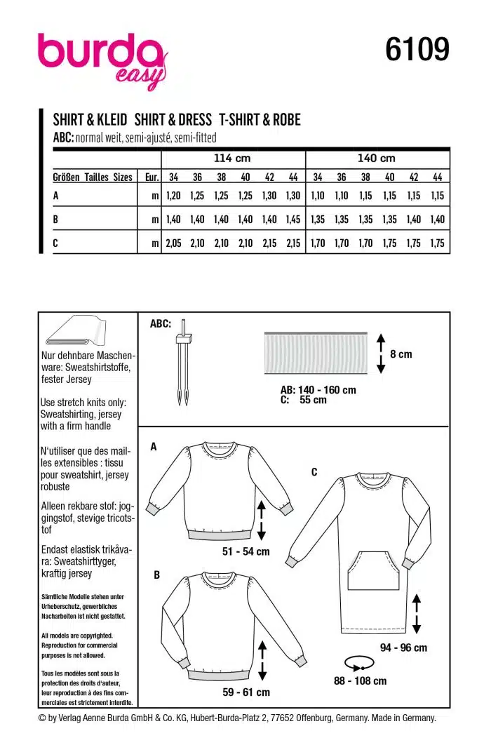 Burda Patroon 6109 - Sweater in Variaties en Jurk