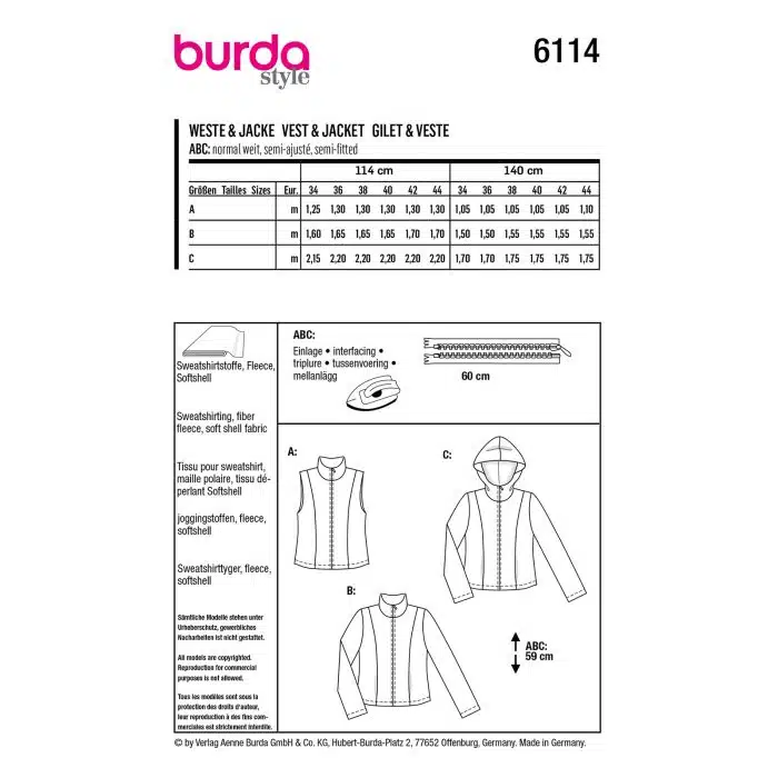 Burda Patroon 6114 - Bodywarmer en Vest in Variaties