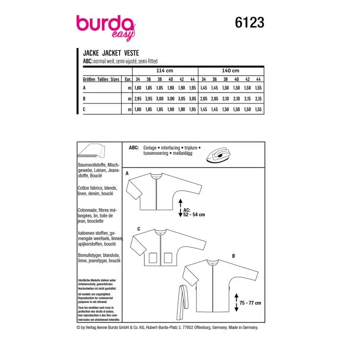 Burda Patroon 6123 - Jas in Variaties