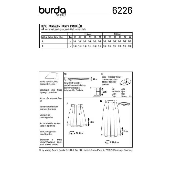 Burda Patroon 6226 - Broek in Variaties