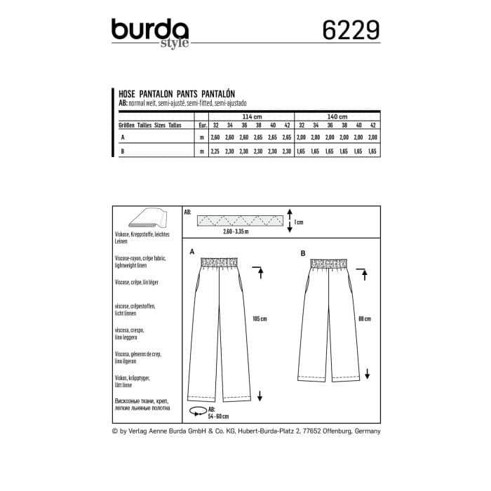 Burda Patroon 6229 - Broek in Variaties