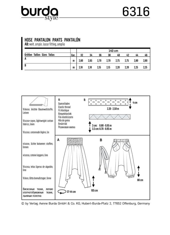 Burda Patroon 6316 - Broek in variaties
