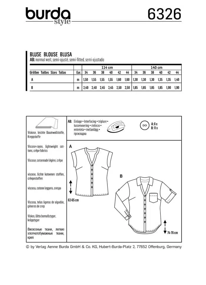 Burda Patroon 6326 - Blouse in variaties