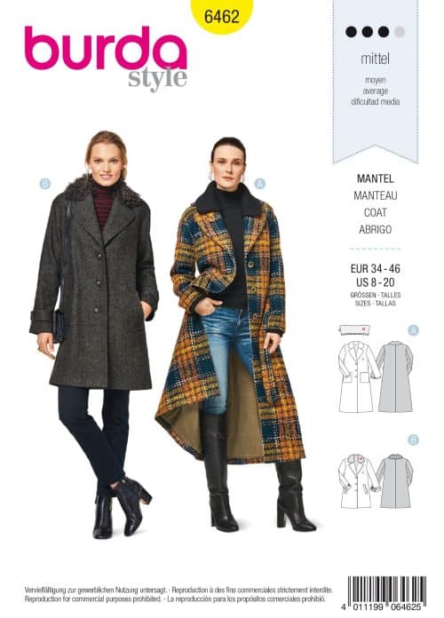 Burda Patroon 6462 - Mantel in variaties