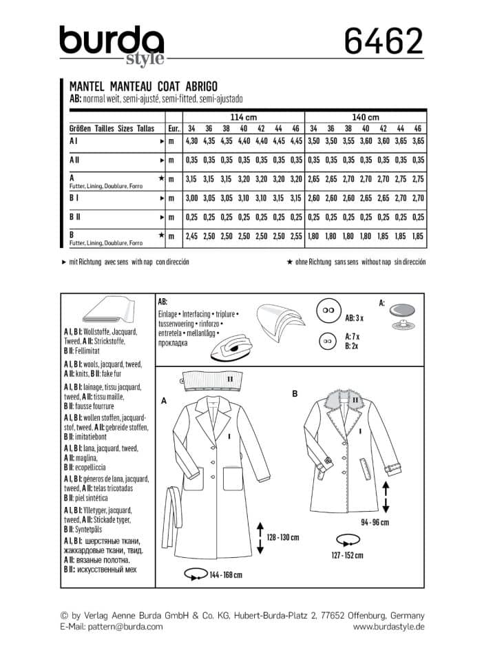 Burda Patroon 6462 - Mantel in variaties