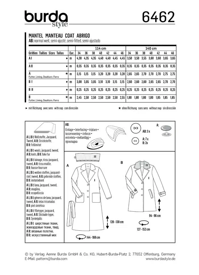 Burda Patroon 6462 - Mantel in variaties