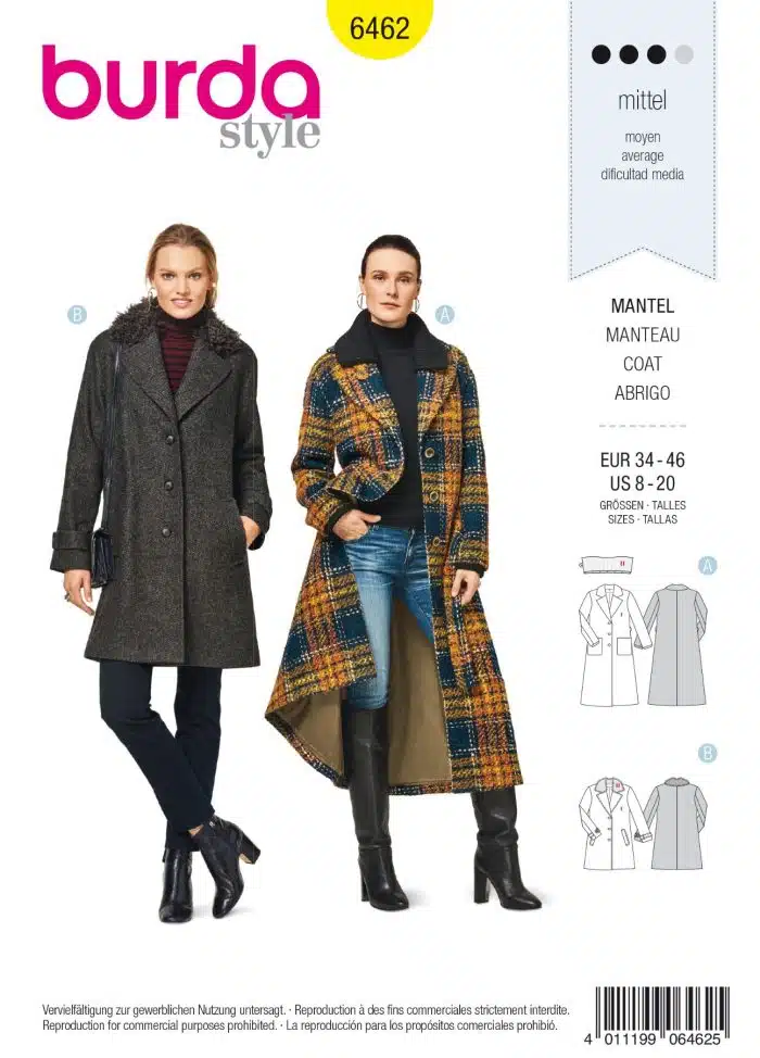 Burda Patroon 6462 - Mantel in variaties
