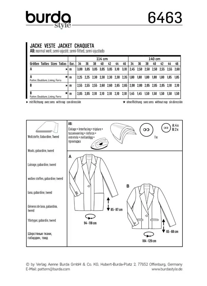 Burda Patroon 6463 - Jasje in variaties