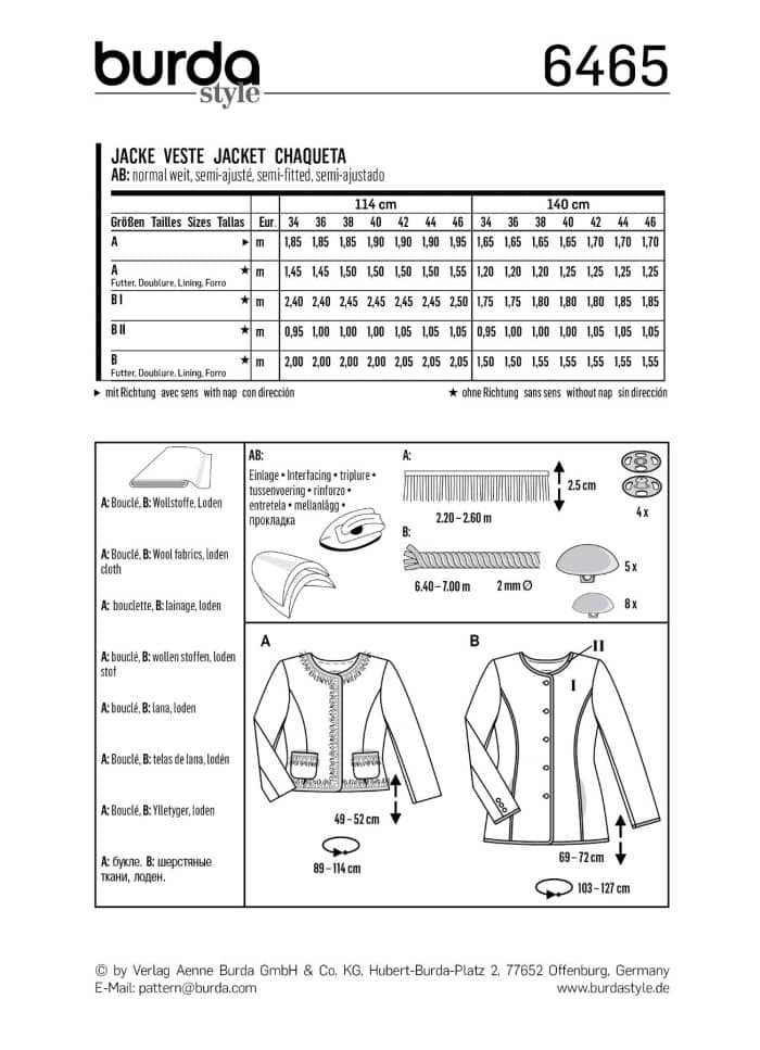 Burda Patroon 6465 - Jasje in variaties