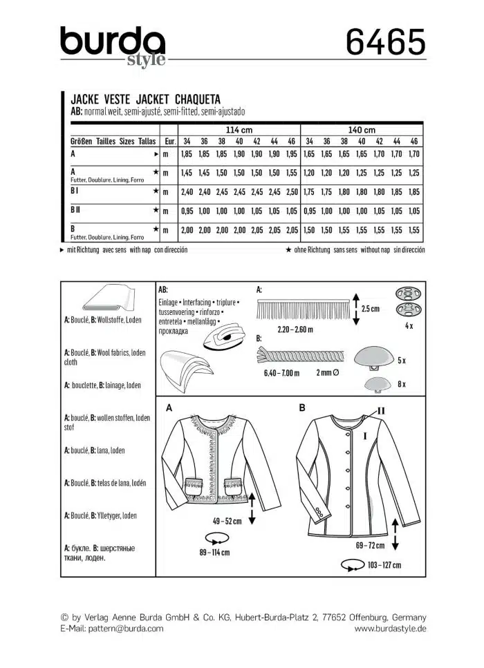 Burda Patroon 6465 - Jasje in variaties