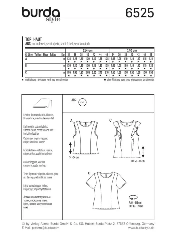 Burda Patroon 6525 - Top in variaties