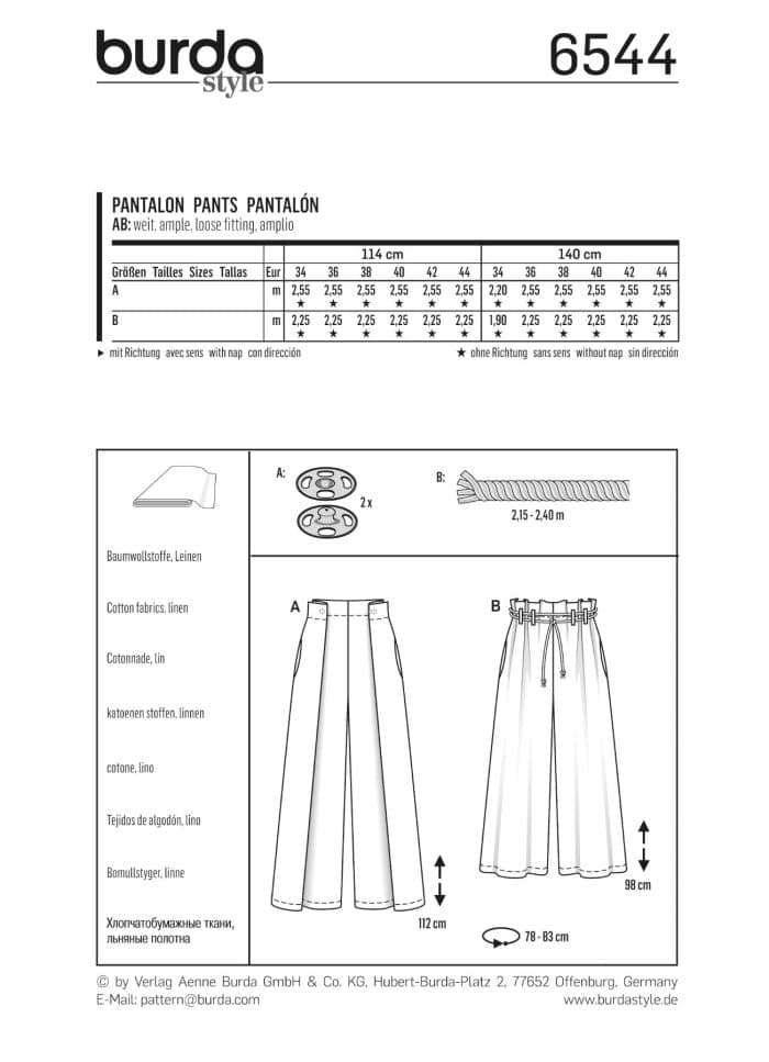 Burda Patroon 6544 - Broek in variaties