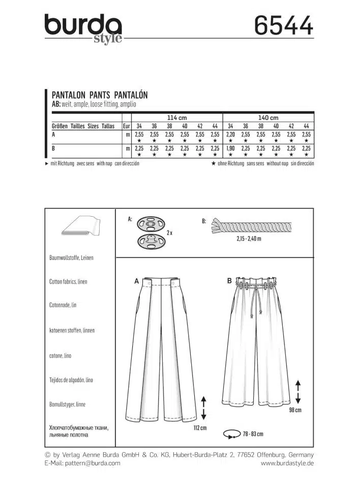 Burda Patroon 6544 - Broek in variaties