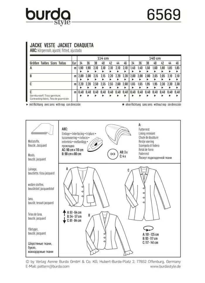 Burda Patroon 6569 - Jasje in variaties