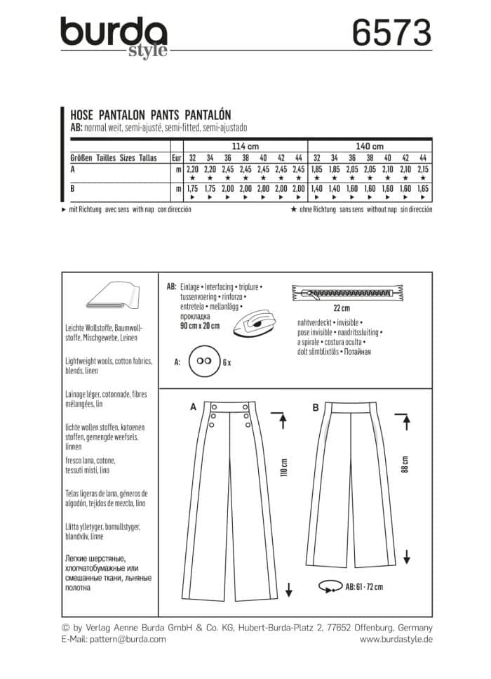 Burda Patroon 6573 - Broek in variaties
