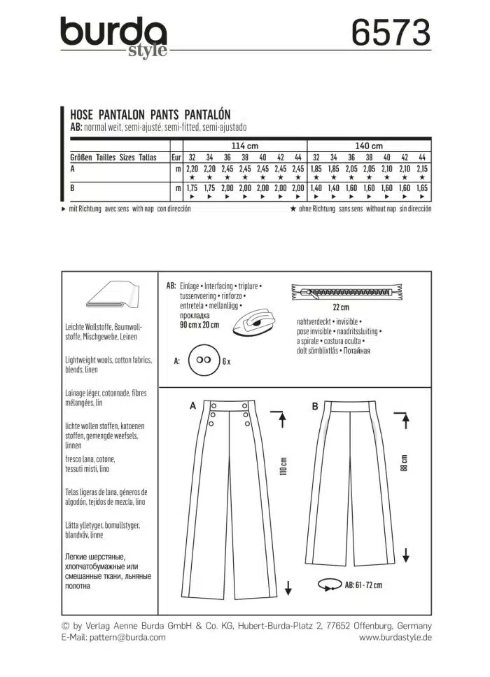 Burda Patroon 6573 - Broek in variaties