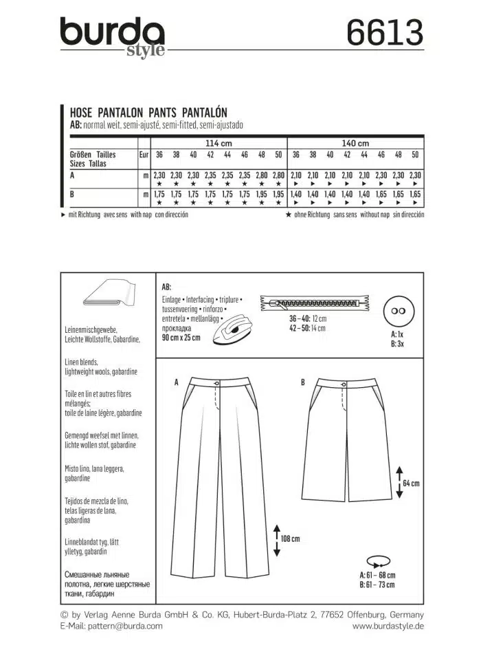Burda Patroon 6613 - Broek in variaties