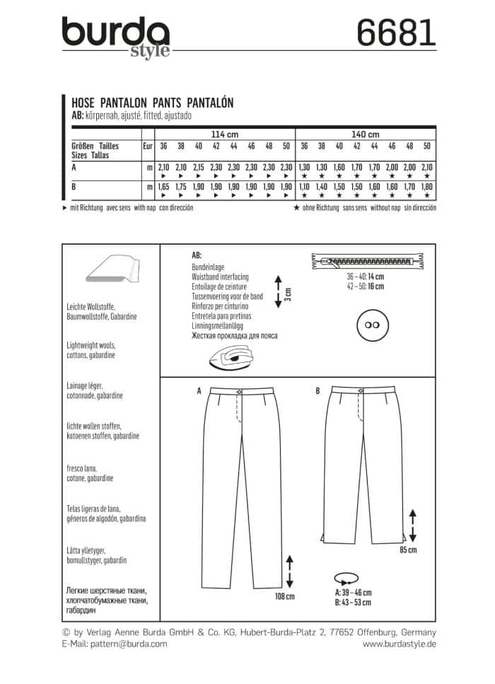 Burda Patroon 6681 - Broek in variaties