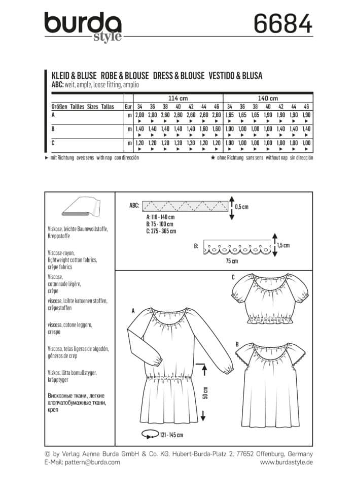 Burda Patroon 6684 - Blouse in variaties en Jurk