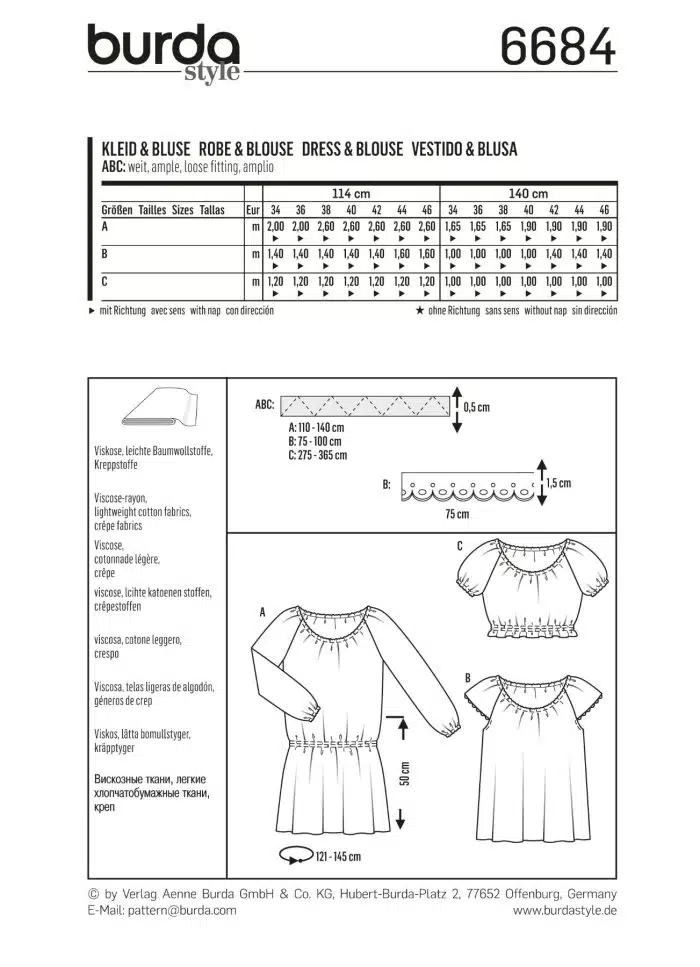 Burda Patroon 6684 - Blouse in variaties en Jurk
