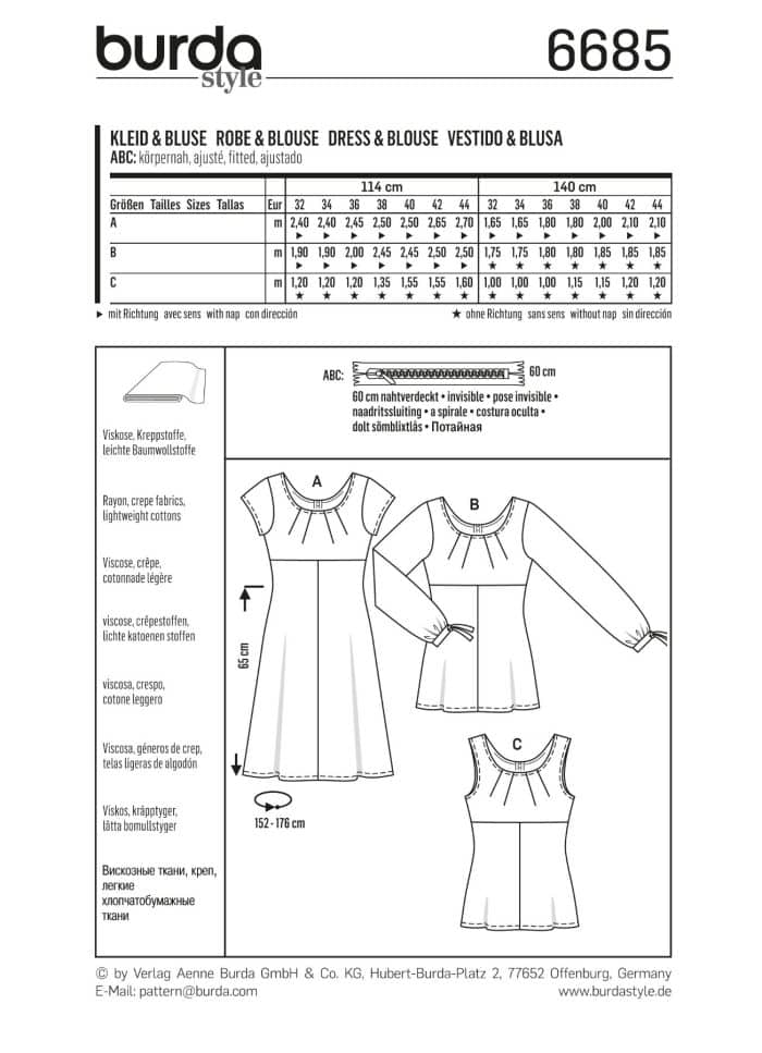Burda Patroon 6685 - Blouse in variaties en Jurk