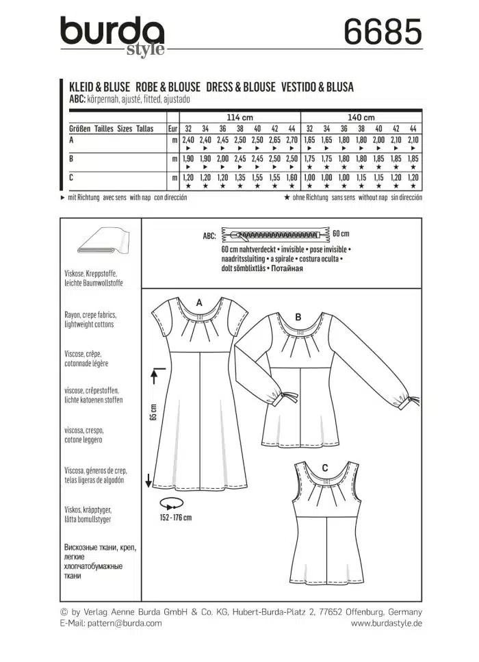 Burda Patroon 6685 - Blouse in variaties en Jurk