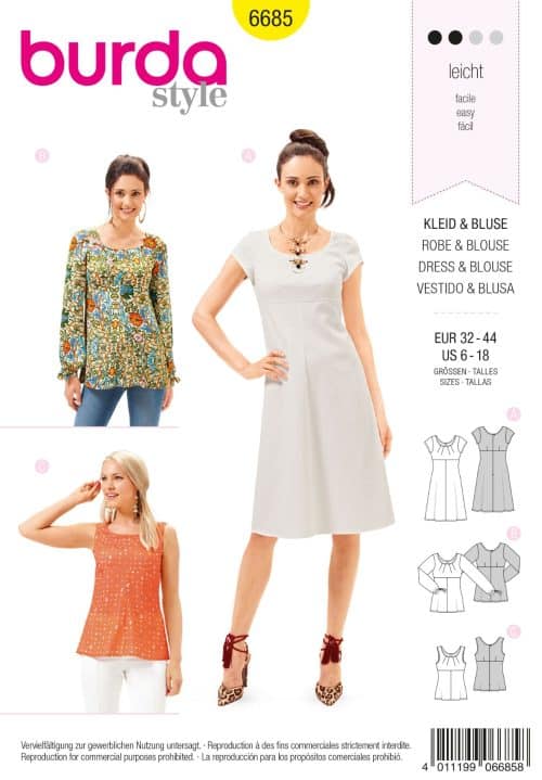 Burda Patroon 6685 - Blouse in variaties en Jurk