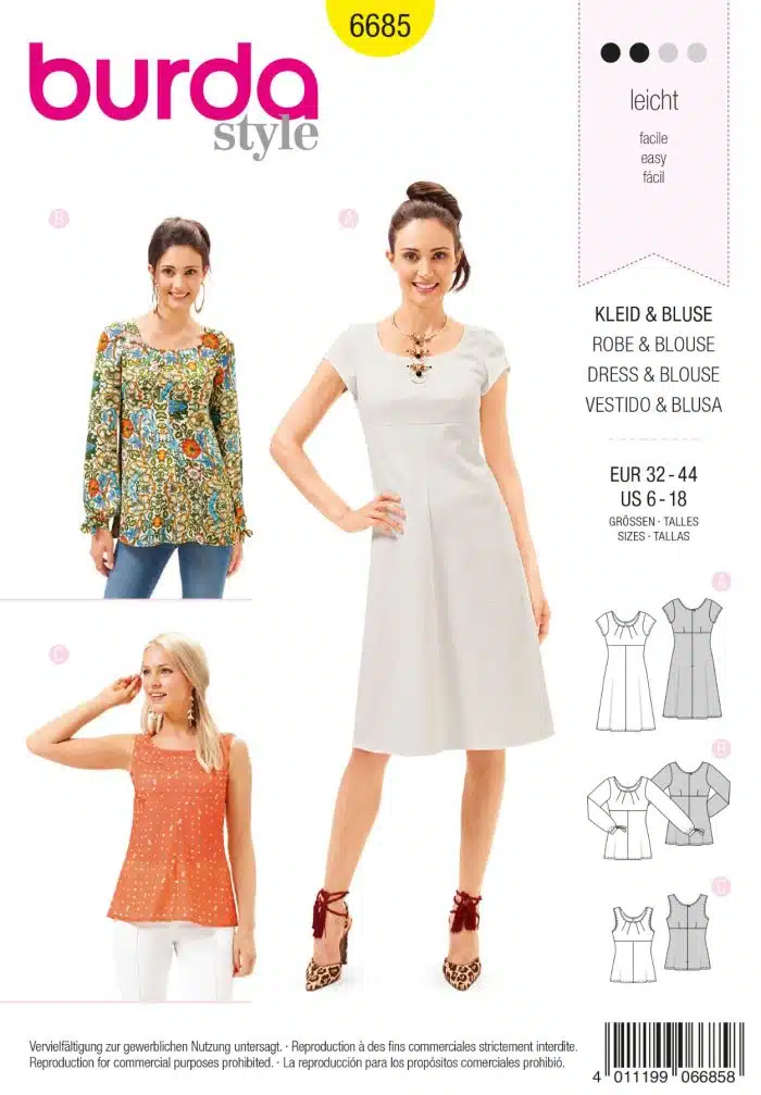 Burda Patroon 6685 - Blouse in variaties en Jurk